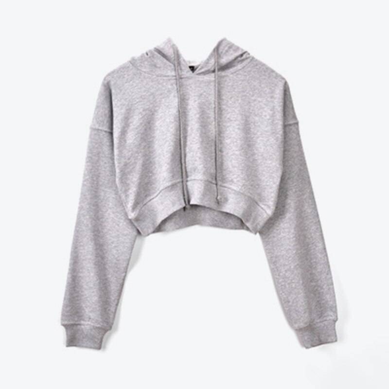 Solid Color Cropped Hoodie - Gray / S - Women’s Clothing & Accessories - Shirts & Tops - 18 - 2024