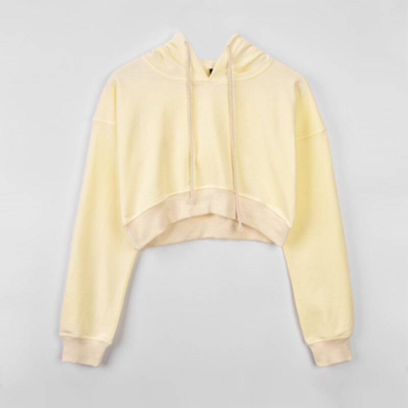 Solid Color Cropped Hoodie - Beige / S - Women’s Clothing & Accessories - Shirts & Tops - 22 - 2024