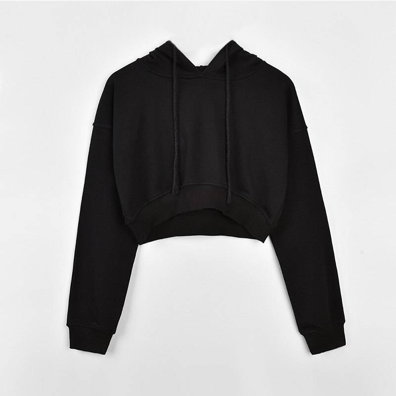 Solid Color Cropped Hoodie - Black / S - Women’s Clothing & Accessories - Shirts & Tops - 20 - 2024