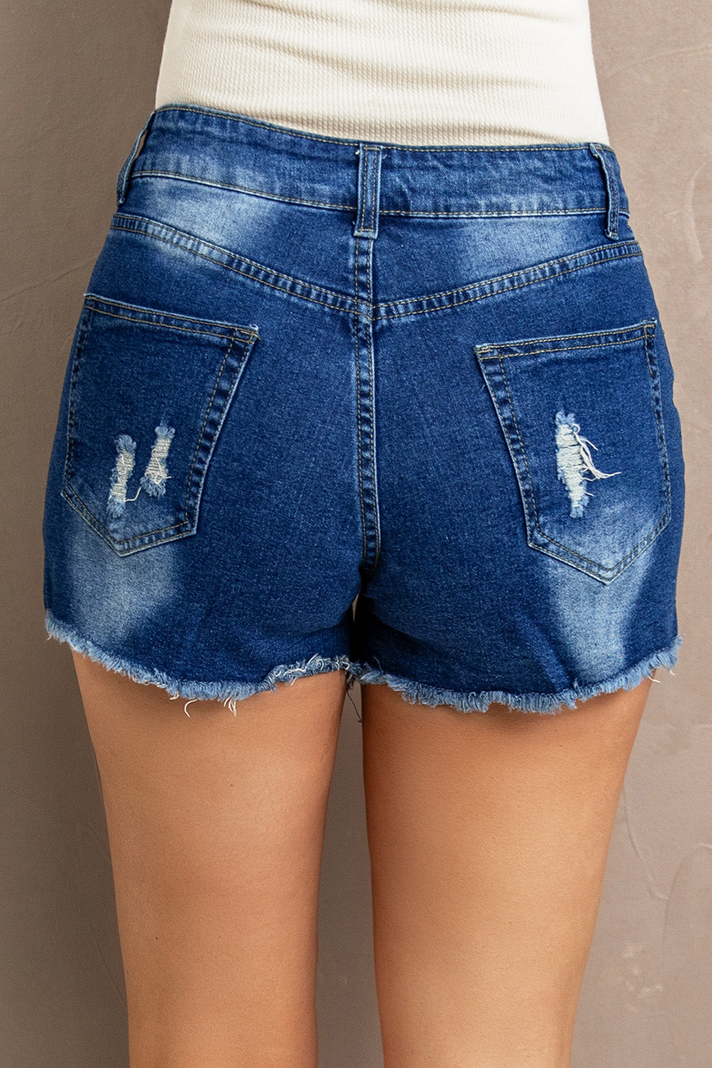 Spliced Lace Distressed Denim Shorts - Women’s Clothing & Accessories - Shorts - 2 - 2024
