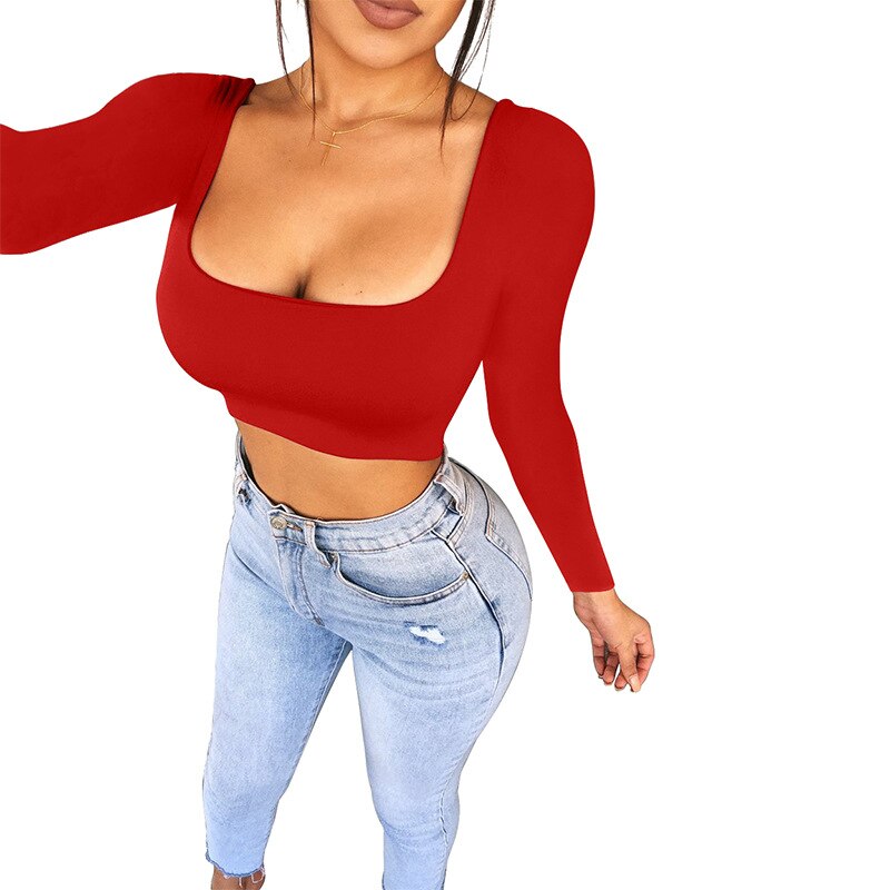 Square Neck Casual Crop - Red / S - Women’s Clothing & Accessories - Shirts & Tops - 11 - 2024