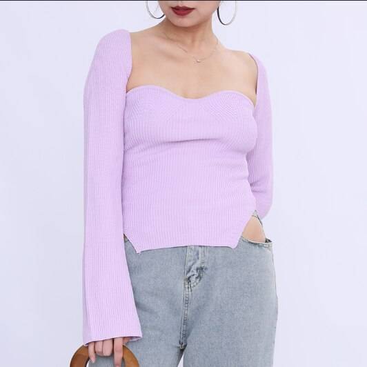 Square Neck Knit Top - Purple / S - Women’s Clothing & Accessories - Clothing - 15 - 2024