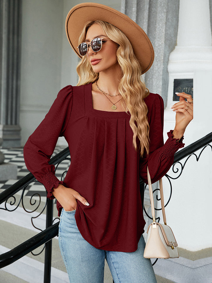 Square Neck Puff Sleeve Blouse - Red / S - Women’s Clothing & Accessories - Shirts & Tops - 1 - 2024