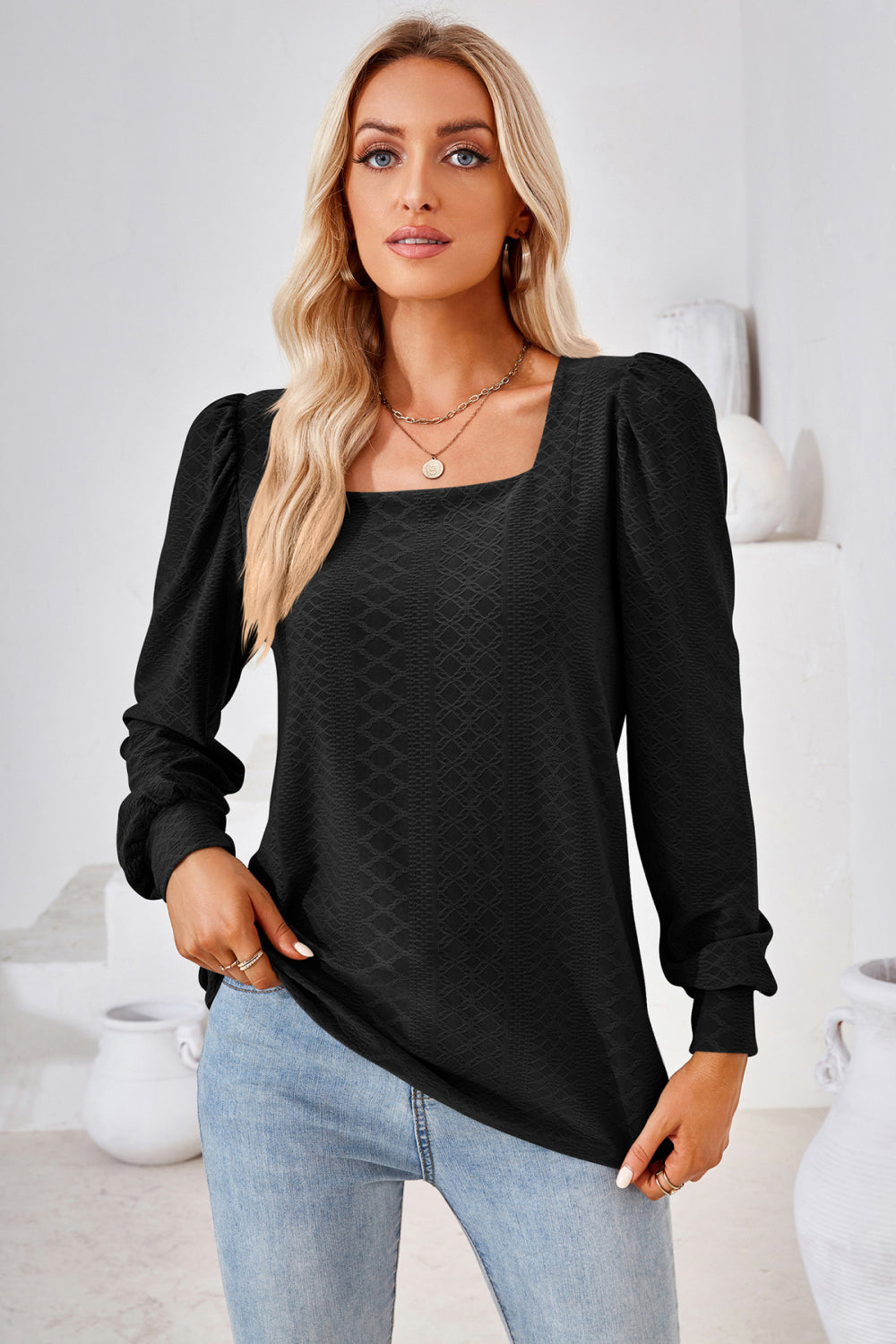 Square Neck Puff Sleeve Blouse - Black / S - Women’s Clothing & Accessories - Shirts & Tops - 12 - 2024