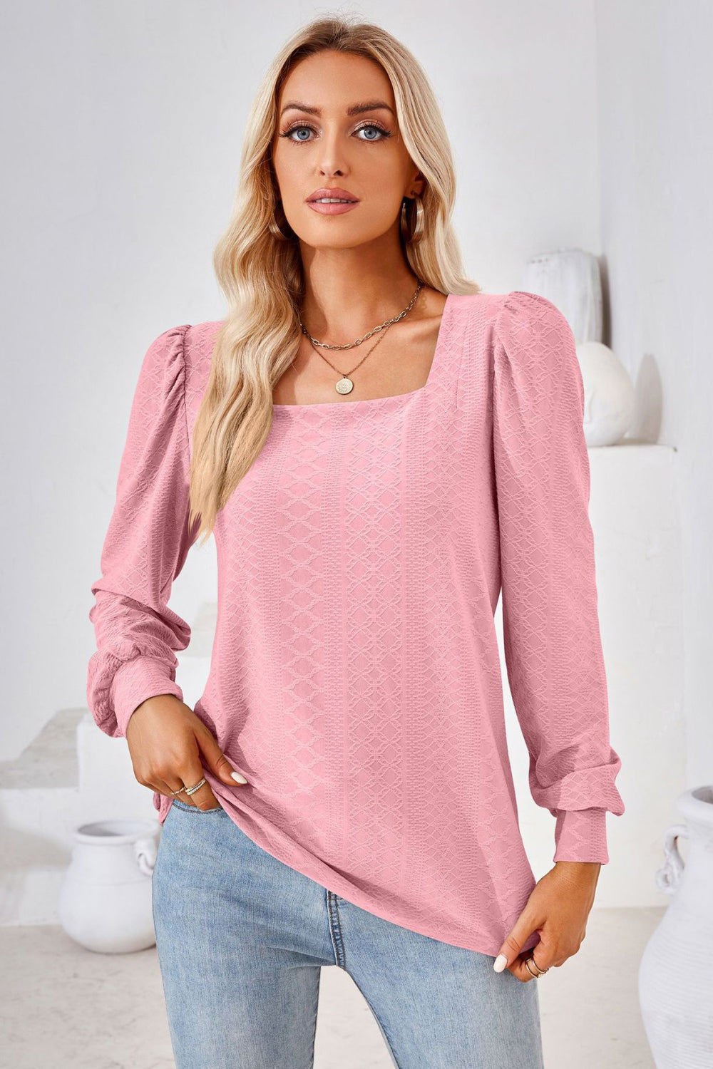 Square Neck Puff Sleeve Blouse - Pink / S - Women’s Clothing & Accessories - Shirts & Tops - 9 - 2024
