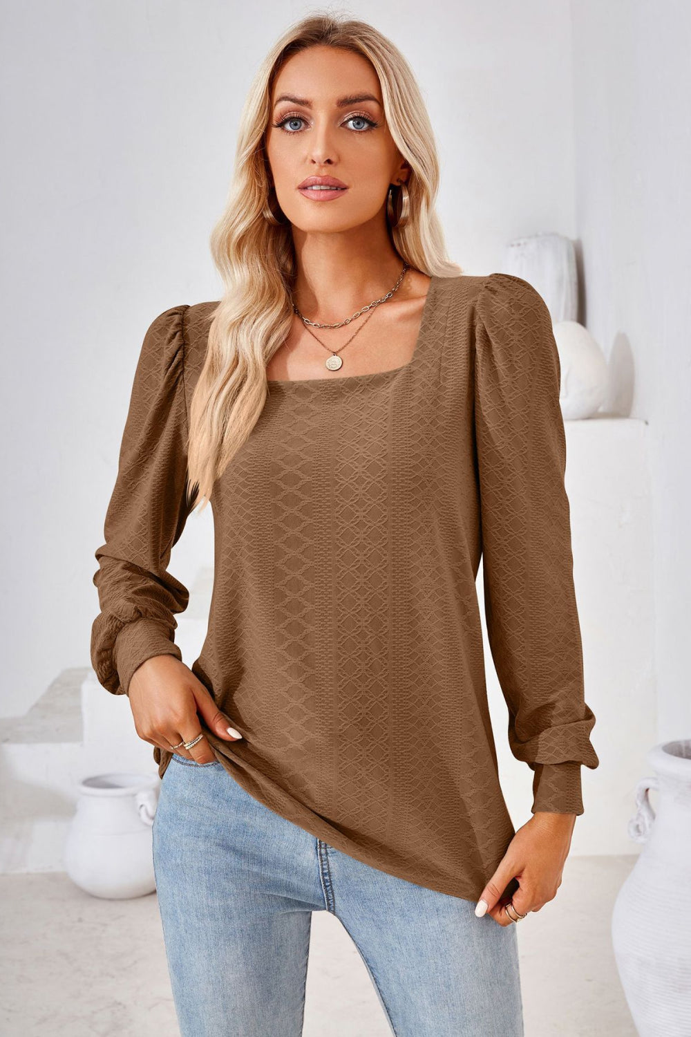 Square Neck Puff Sleeve Blouse - Women’s Clothing & Accessories - Shirts & Tops - 19 - 2024