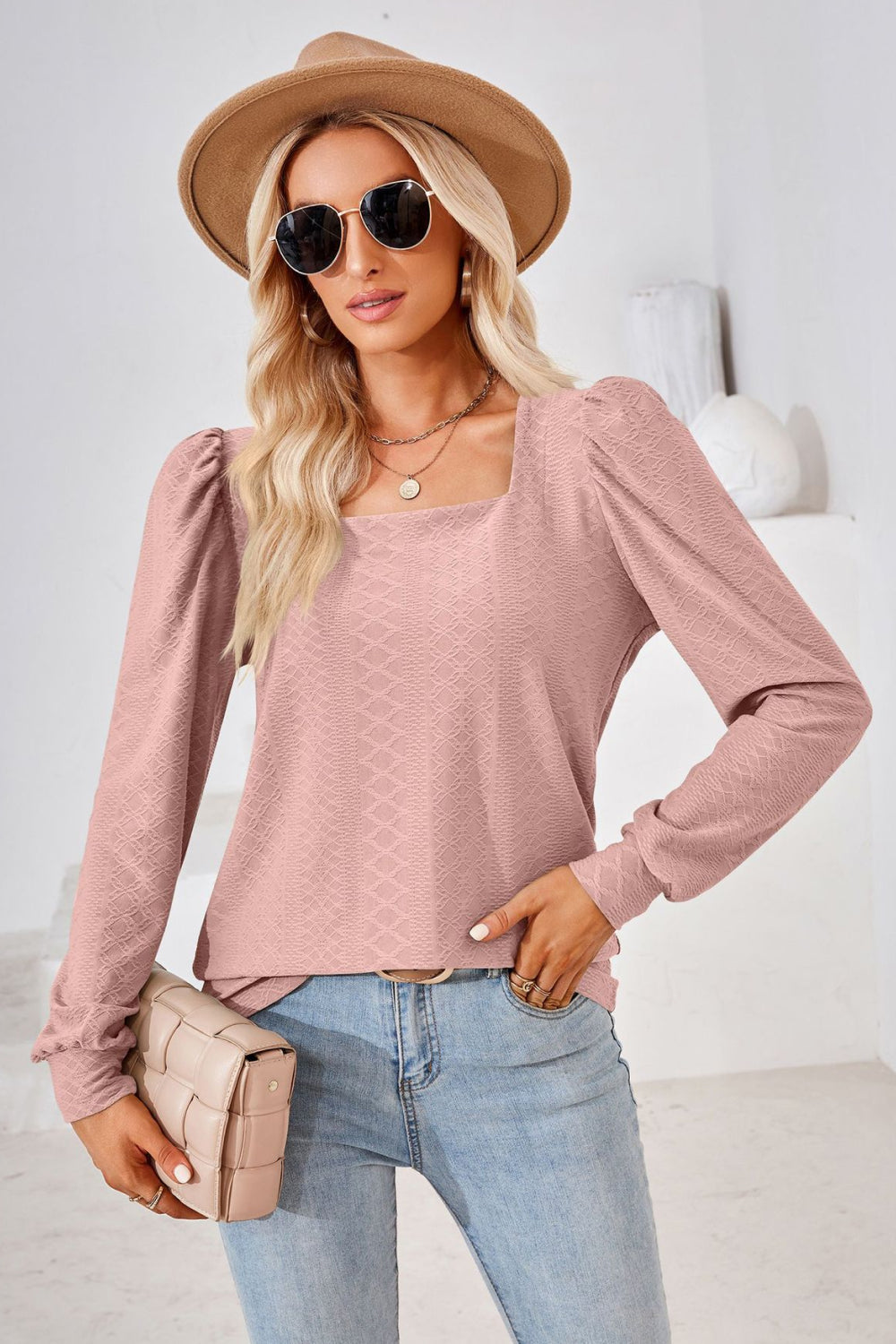 Square Neck Puff Sleeve Blouse - Light Pink / S - Women’s Clothing & Accessories - Shirts & Tops - 21 - 2024