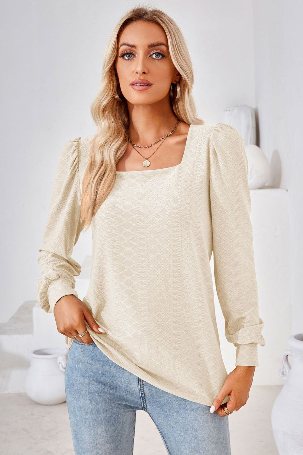 Square Neck Puff Sleeve Blouse - Women’s Clothing & Accessories - Shirts & Tops - 4 - 2024