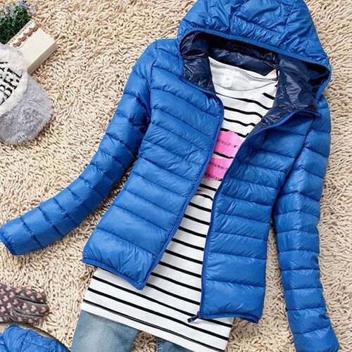 Stand Collar Hooded Winter Jacket - Blue / XL - Women’s Clothing & Accessories - Shirts & Tops - 13 - 2024