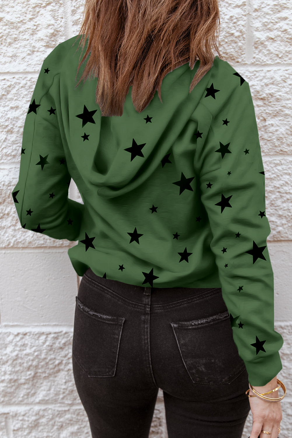 Star Pattern Lace-Up Hoodie - Women’s Clothing & Accessories - Shirts & Tops - 2 - 2024