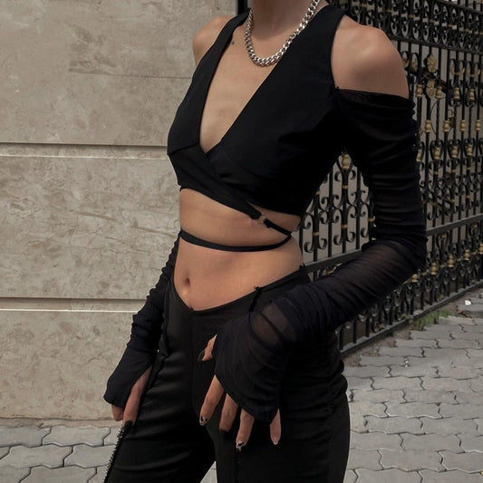 Women’s Streetwear V-Neck Crop Top - Black / S - Women’s Clothing & Accessories - Shirts & Tops - 6 - 2024