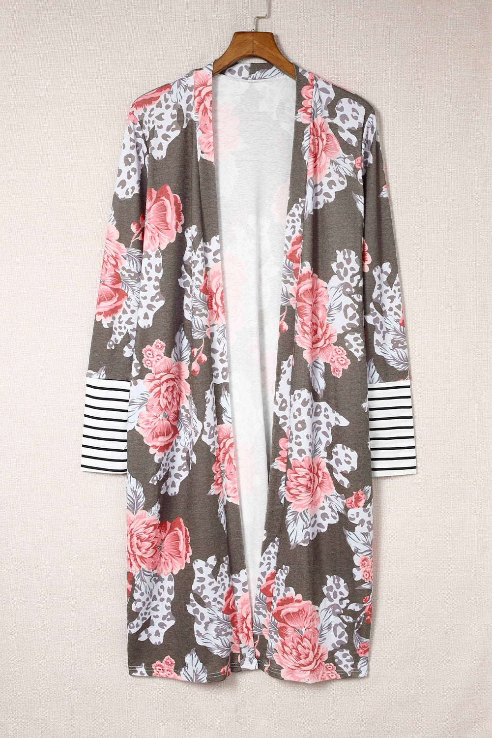 Stripe Detail Sleeve Floral Print Cardigan - Women’s Clothing & Accessories - Shirts & Tops - 4 - 2024