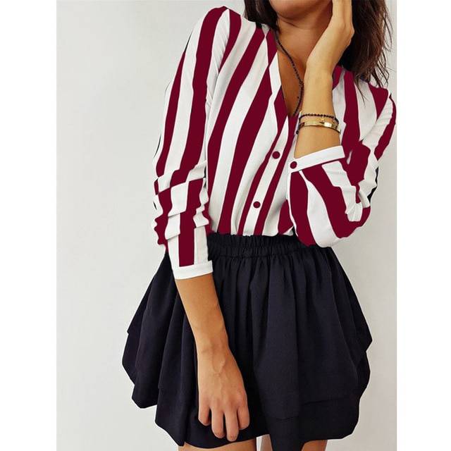 Women’s Striped Blouse - Red / XL - Women’s Clothing & Accessories - Shirts & Tops - 16 - 2024