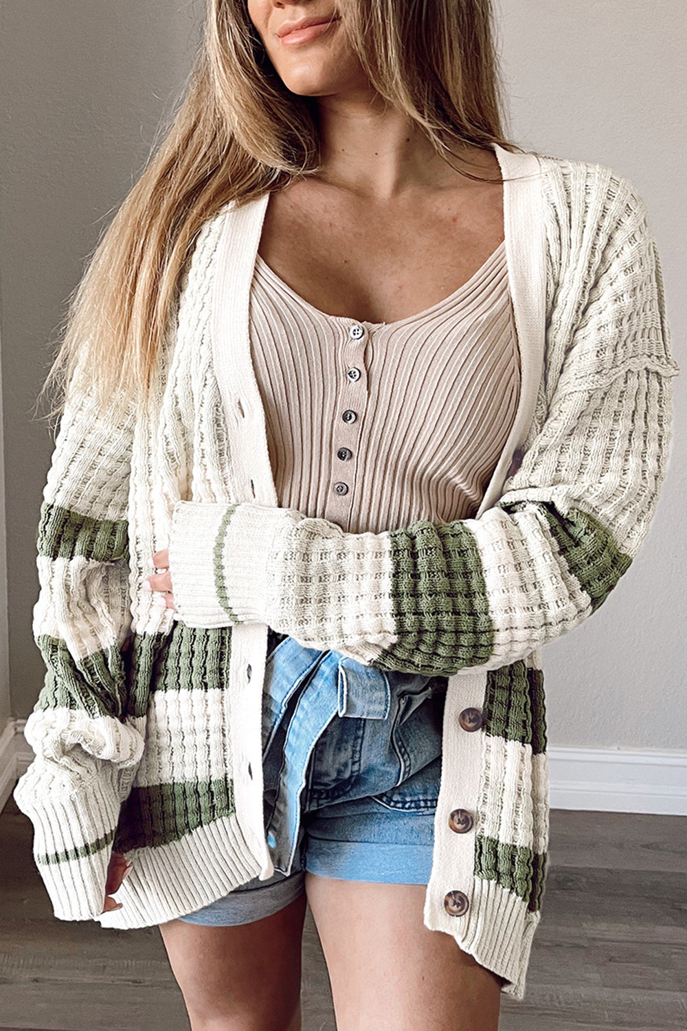 Striped Button Down Cardigan - White / S - Women’s Clothing & Accessories - Shirts & Tops - 1 - 2024