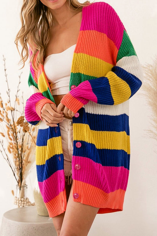 Striped Button Down Longline Cardigan - Multicolor / S - Women’s Clothing & Accessories - Shirts & Tops - 1 - 2024