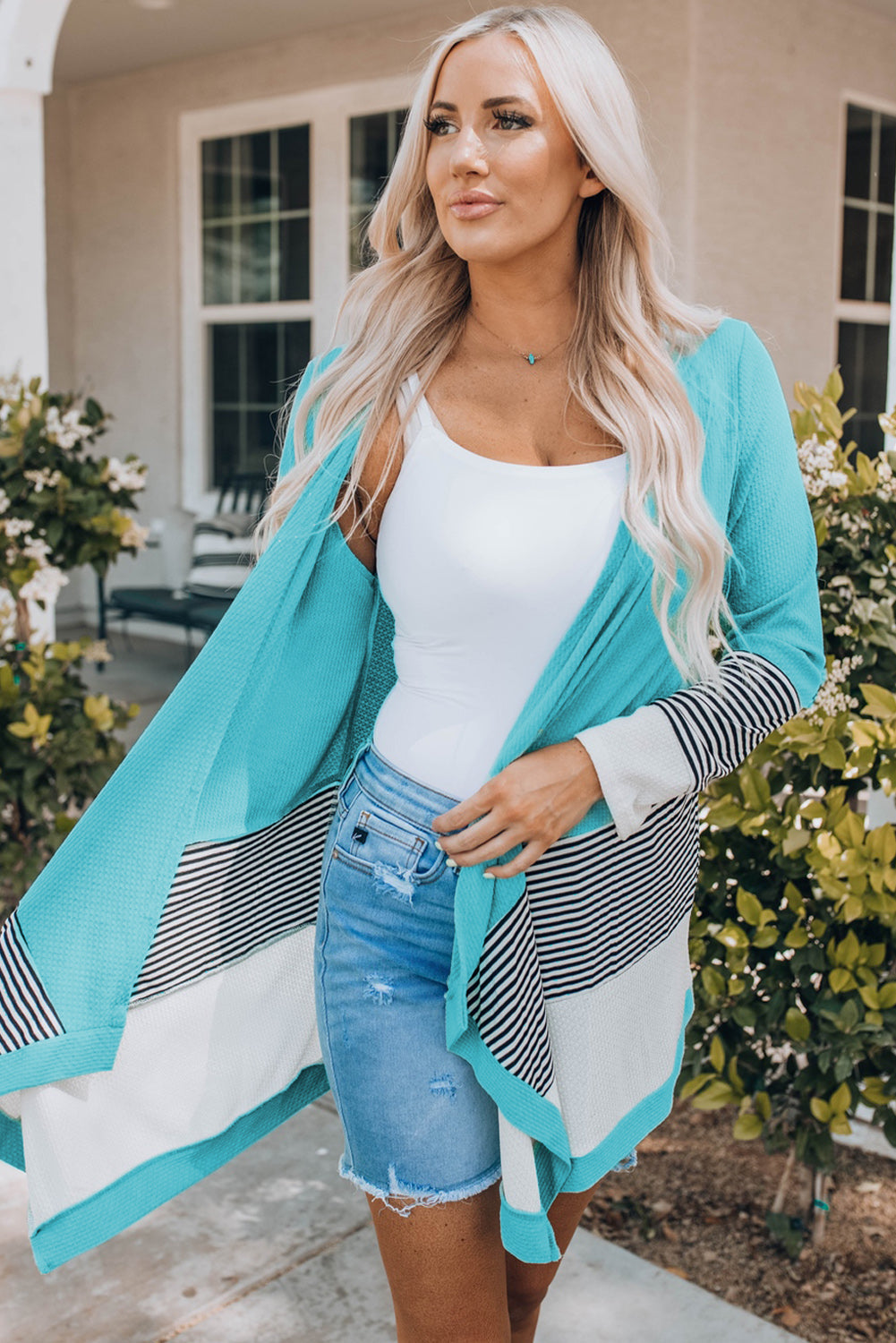 Striped Color Block Open Front Cardigan - Women’s Clothing & Accessories - Shirts & Tops - 4 - 2024