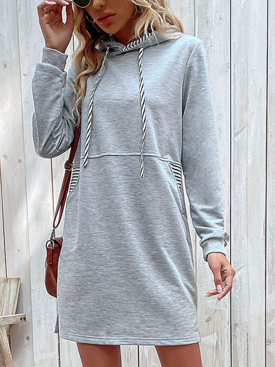 Striped Drawstring Long Sleeve Hoodie - Light Gray / S - Women’s Clothing & Accessories - Shirts & Tops - 1 - 2024