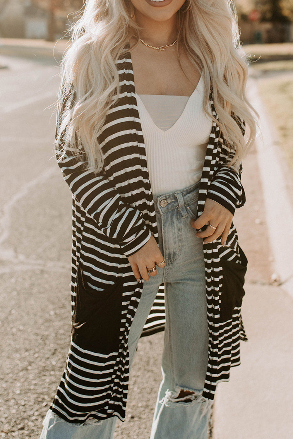 Striped Long Sleeve Cardigan with Pocket - Stripe / S - Women’s Clothing & Accessories - Shirts & Tops - 1 - 2024
