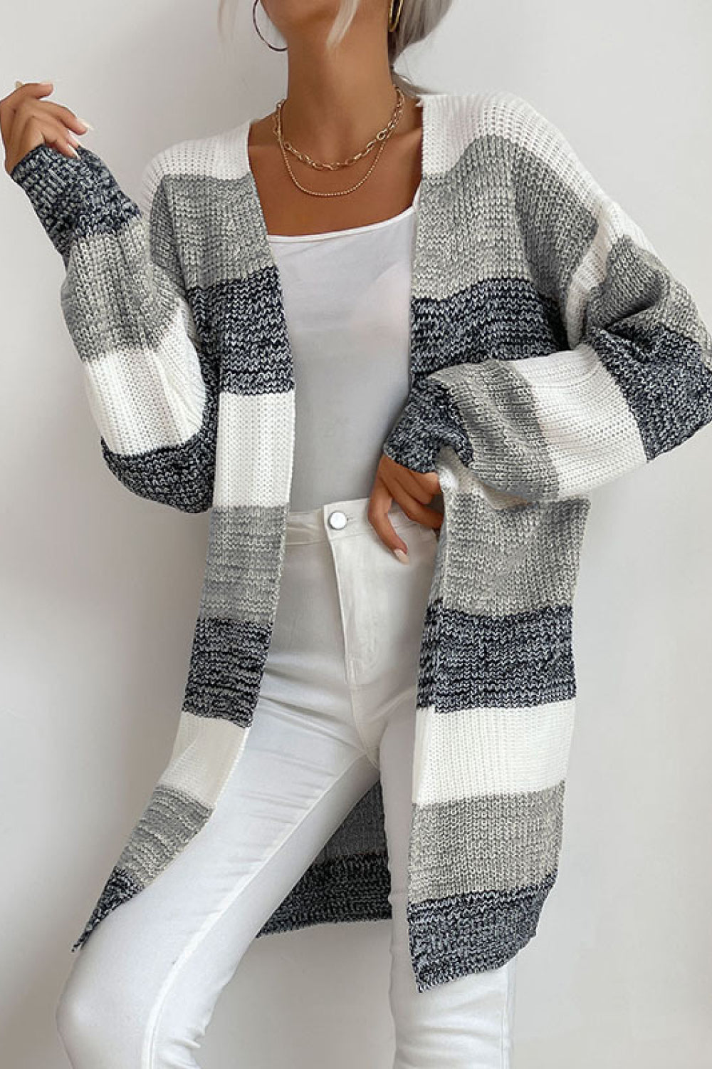 Striped Long Sleeve Duster Cardigan - Women’s Clothing & Accessories - Shirts & Tops - 9 - 2024