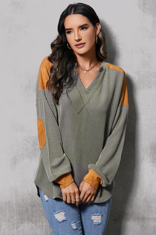 Striped Notched Long Sleeve Blouse - Women’s Clothing & Accessories - Shirts & Tops - 4 - 2024