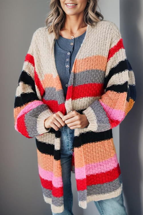 Striped Open Front Long Sleeve Cardigan - Multicolor / S - Women’s Clothing & Accessories - Clothing Accessories - 1