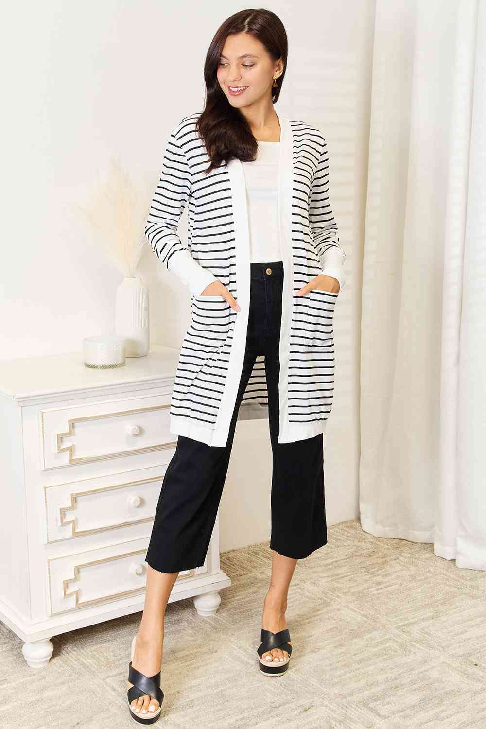 Striped Open Front Longline Cardigan - Women’s Clothing & Accessories - Shirts & Tops - 4 - 2024