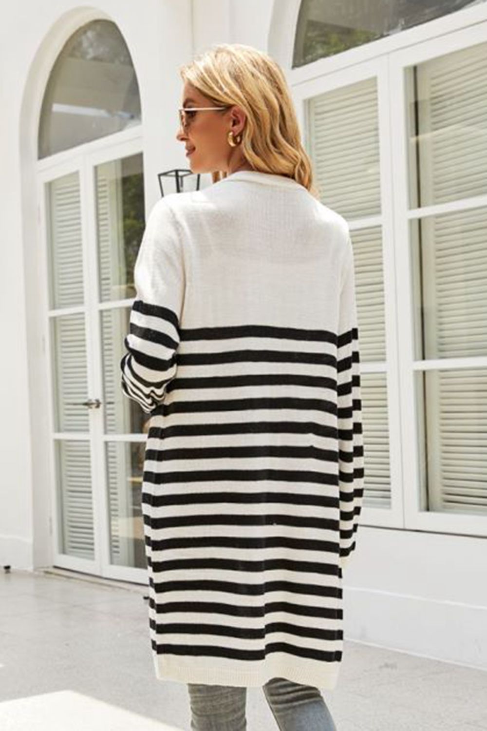 Striped Open Front Longline Cardigan - Women’s Clothing & Accessories - Shirts & Tops - 2 - 2024