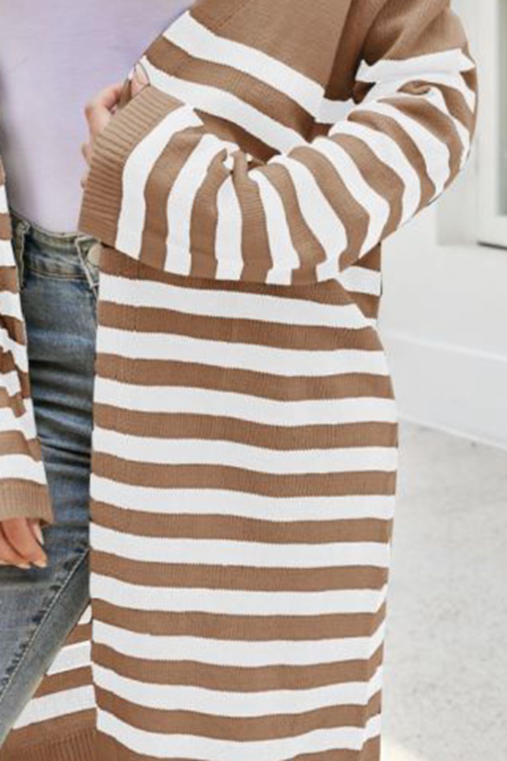 Striped Open Front Longline Cardigan - Women’s Clothing & Accessories - Shirts & Tops - 8 - 2024
