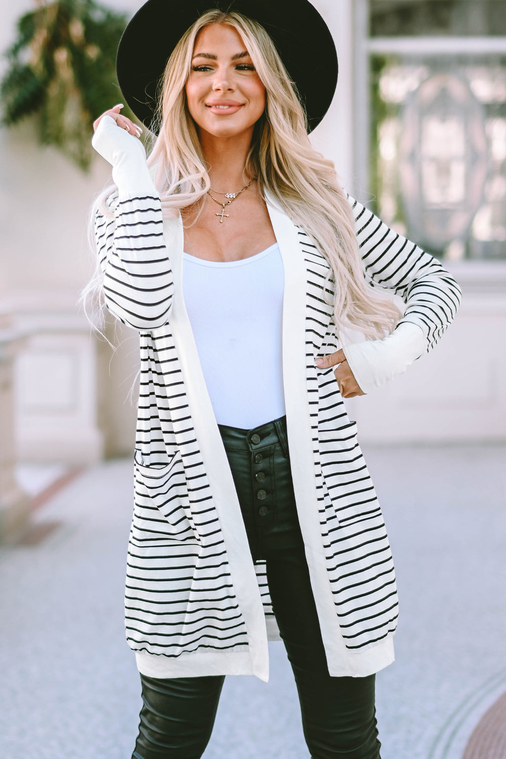 Striped Open Front Longline Cardigan - Light Gray / S - Women’s Clothing & Accessories - Shirts & Tops - 1 - 2024