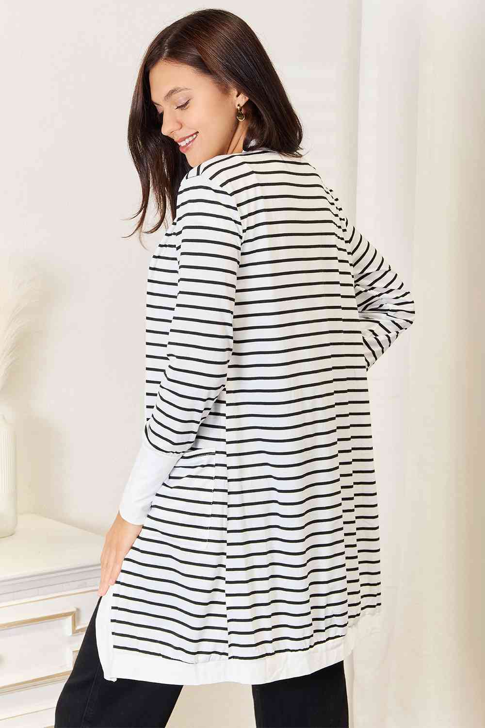 Striped Open Front Longline Cardigan - Women’s Clothing & Accessories - Shirts & Tops - 2 - 2024