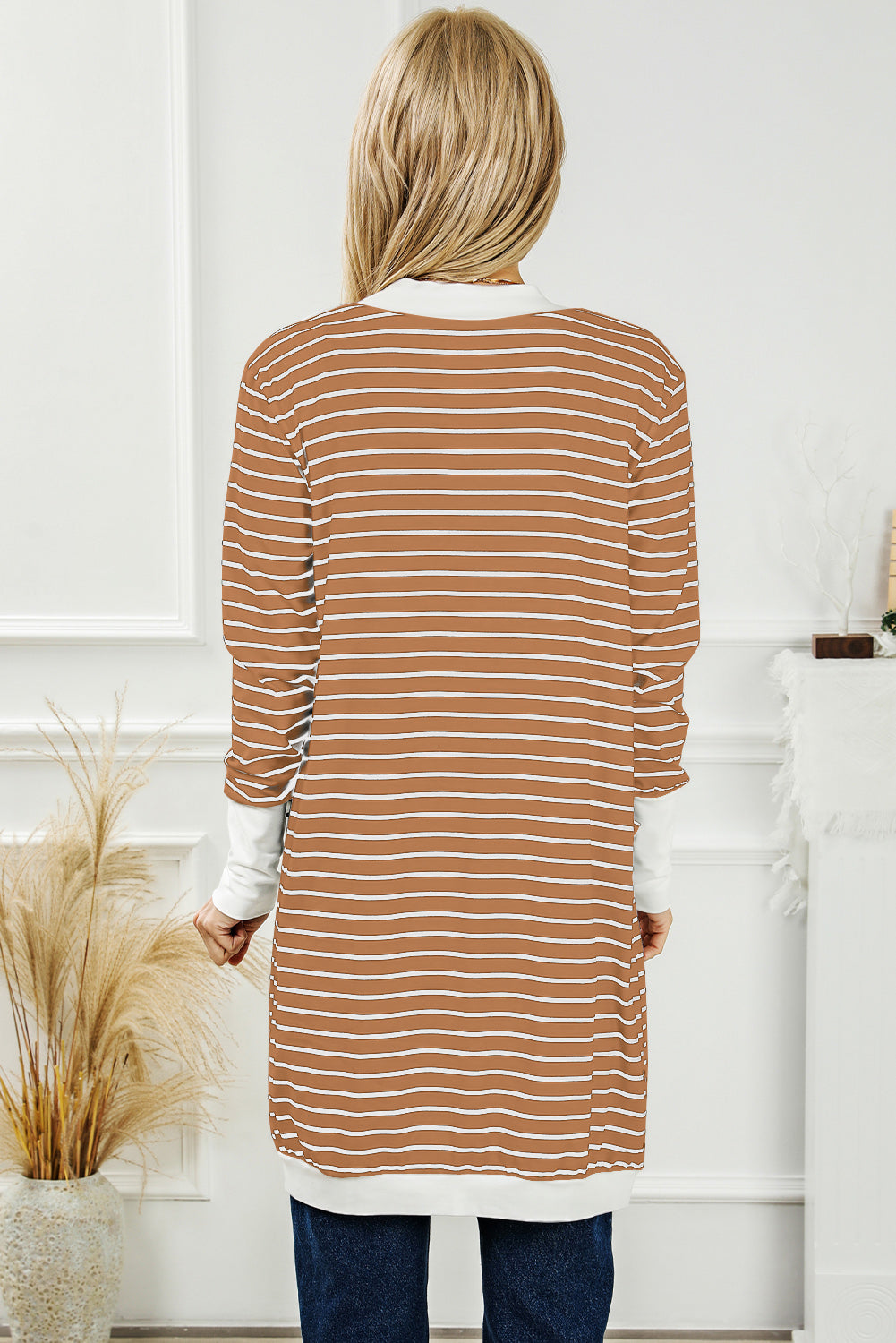 Striped Open Front Longline Cardigan - Women’s Clothing & Accessories - Shirts & Tops - 6 - 2024