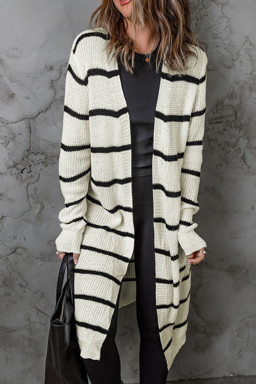 Striped Open Front Rib-Knit Duster Cardigan - Beige / S - Women’s Clothing & Accessories - Shirts & Tops - 7 - 2024