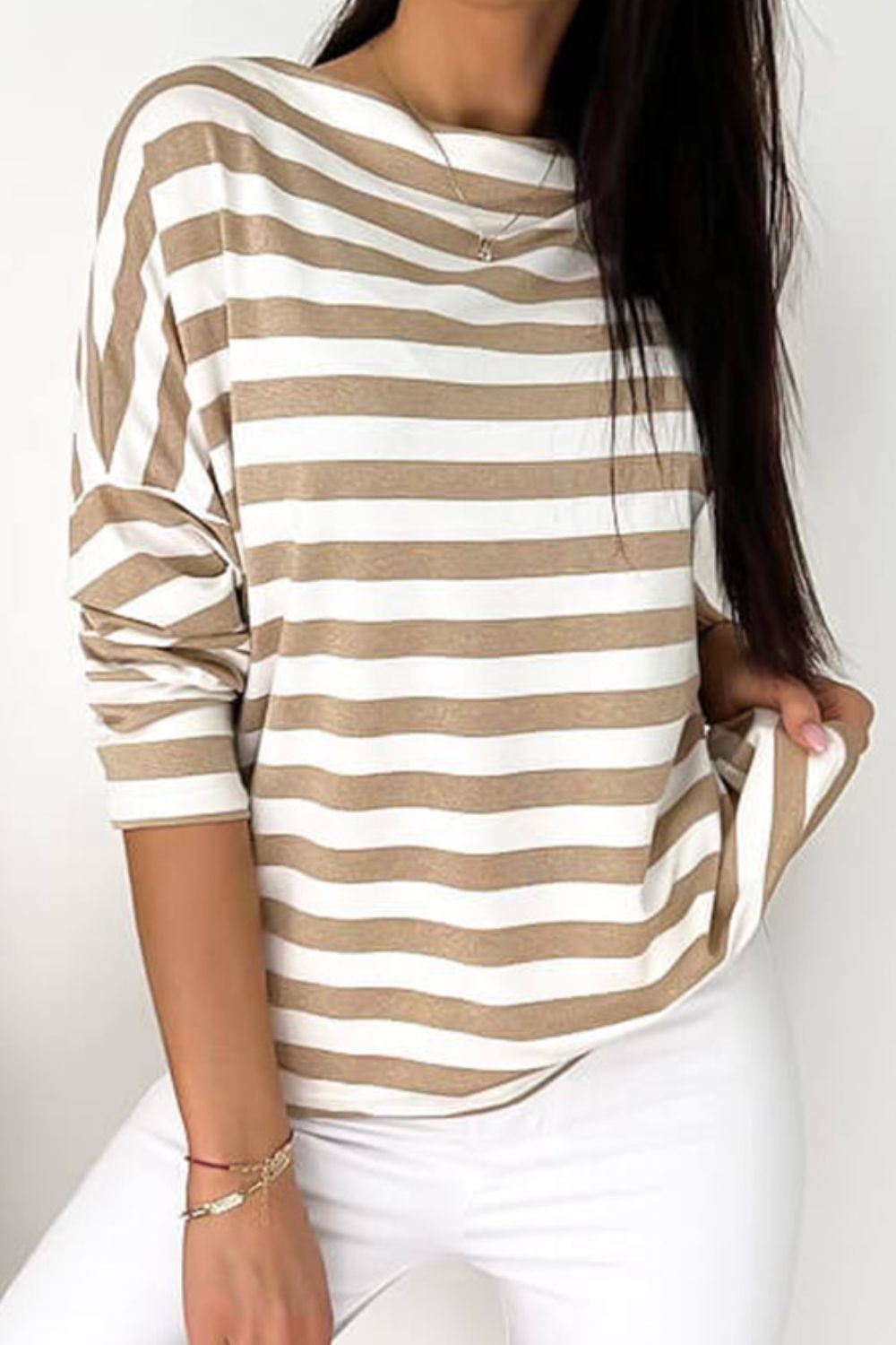 Striped Round Neck Long Sleeve Blouse - Women’s Clothing & Accessories - Shirts & Tops - 3 - 2024