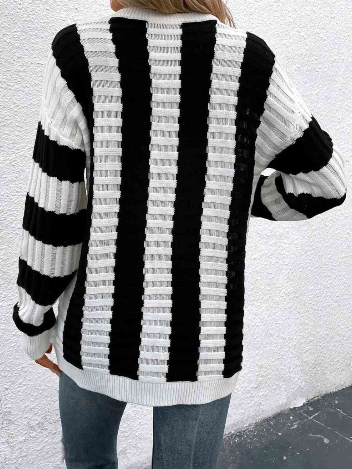 Striped Round Neck Long Sleeve Knit Top - Women’s Clothing & Accessories - Shirts & Tops - 2 - 2024