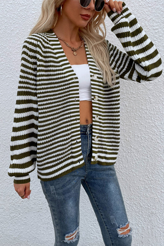 Striped V-Neck Button-Down Cardigan - Women’s Clothing & Accessories - Shirts & Tops - 1 - 2024