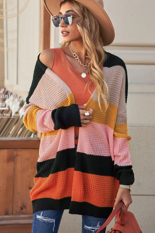Striped Waffle Knit Open Front Cardigan - Multicolor / S - Women’s Clothing & Accessories - Shirts & Tops - 1 - 2024