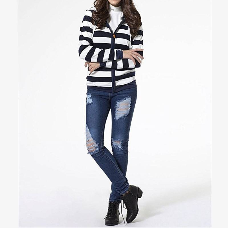 Striped Zip Up Hoodie - Women’s Clothing & Accessories - Shirts & Tops - 10 - 2024