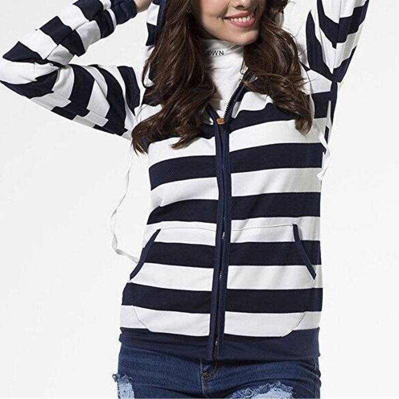 Striped Zip Up Hoodie - Women’s Clothing & Accessories - Shirts & Tops - 11 - 2024