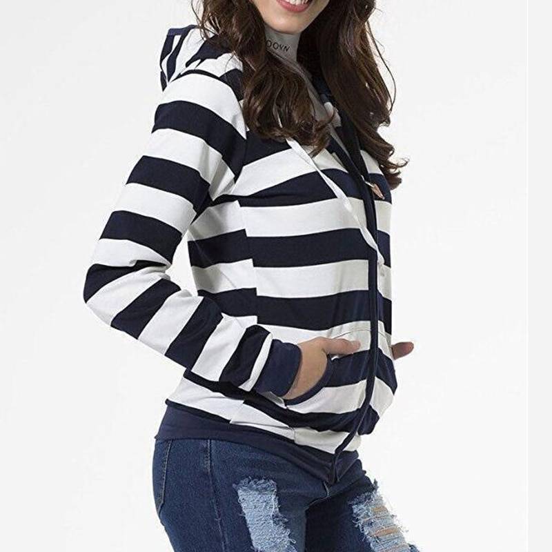 Striped Zip Up Hoodie - Women’s Clothing & Accessories - Shirts & Tops - 3 - 2024