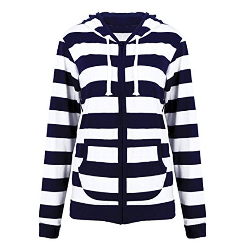 Striped Zip Up Hoodie - Blue / XXXL - Women’s Clothing & Accessories - Shirts & Tops - 18 - 2024
