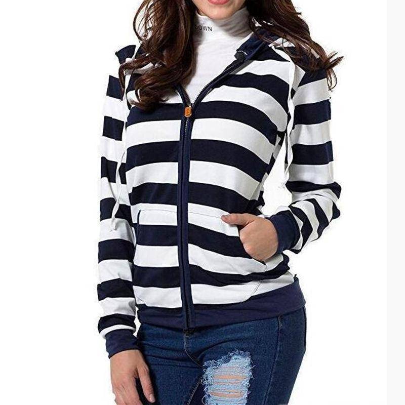 Striped Zip Up Hoodie - Women’s Clothing & Accessories - Shirts & Tops - 2 - 2024