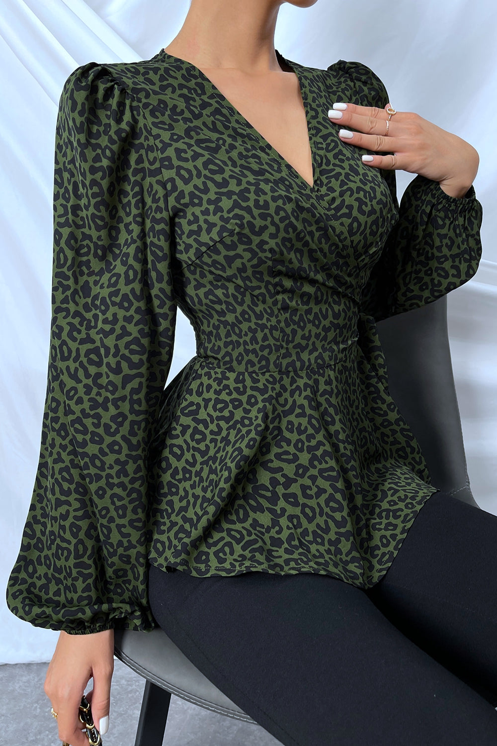 Surplice Neck Leopard Print Side Tie Blouse - Women’s Clothing & Accessories - Shirts & Tops - 5 - 2024