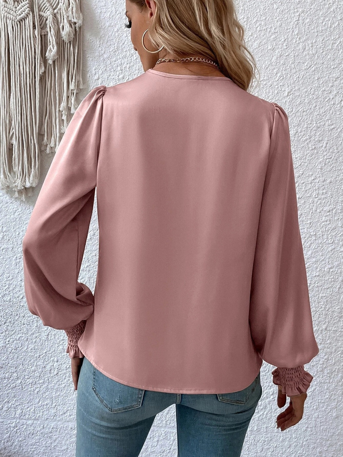 Surplice Smocked Lantern Sleeve Blouse - Women’s Clothing & Accessories - Shirts & Tops - 11 - 2024