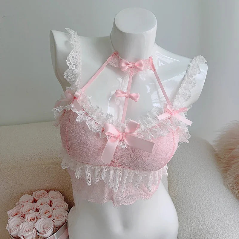 Sweet Lolita Lace Bow Crop Top - Pink / One Size - Women’s Clothing & Accessories - Costume Sets - 1 - 2024