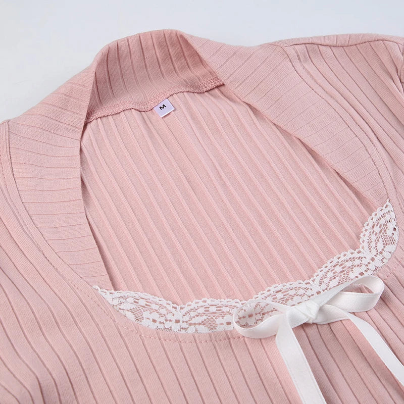 Sweet Pink Bow Crop Top - Lace Stitched Collar - Women’s Clothing & Accessories - Shirts & Tops - 13 - 2024