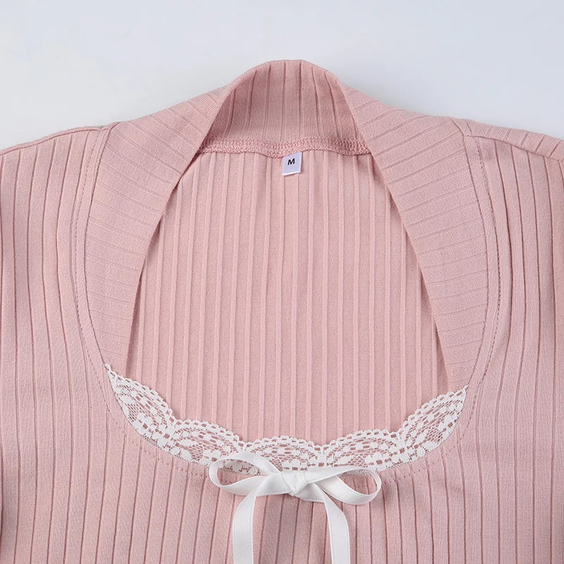 Sweet Pink Bow Crop Top - Lace Stitched Collar - Women’s Clothing & Accessories - Shirts & Tops - 11 - 2024