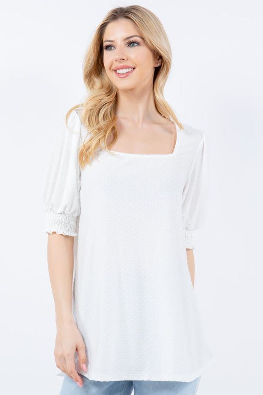 Swiss Dot Puff Sleeve Top - White / S - Women’s Clothing & Accessories - Shirts & Tops - 1 - 2024