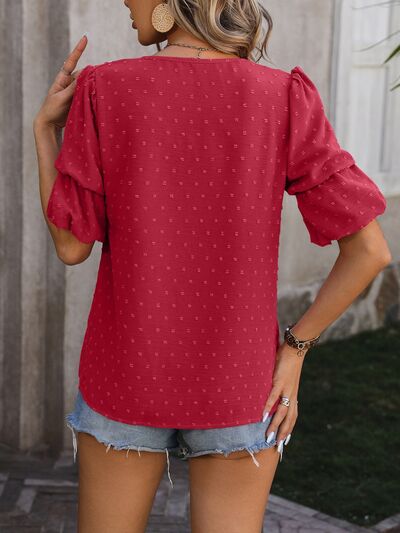 Swiss Dot V-Neck Short Sleeve Blouse - Women’s Clothing & Accessories - Shirts & Tops - 16 - 2024