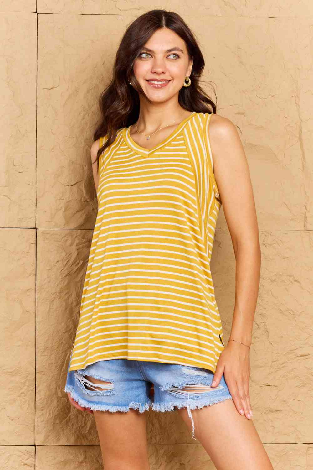 Talk To Me Full Size Striped Sleeveless V-Neck Top - Women’s Clothing & Accessories - Shirts & Tops - 3 - 2024
