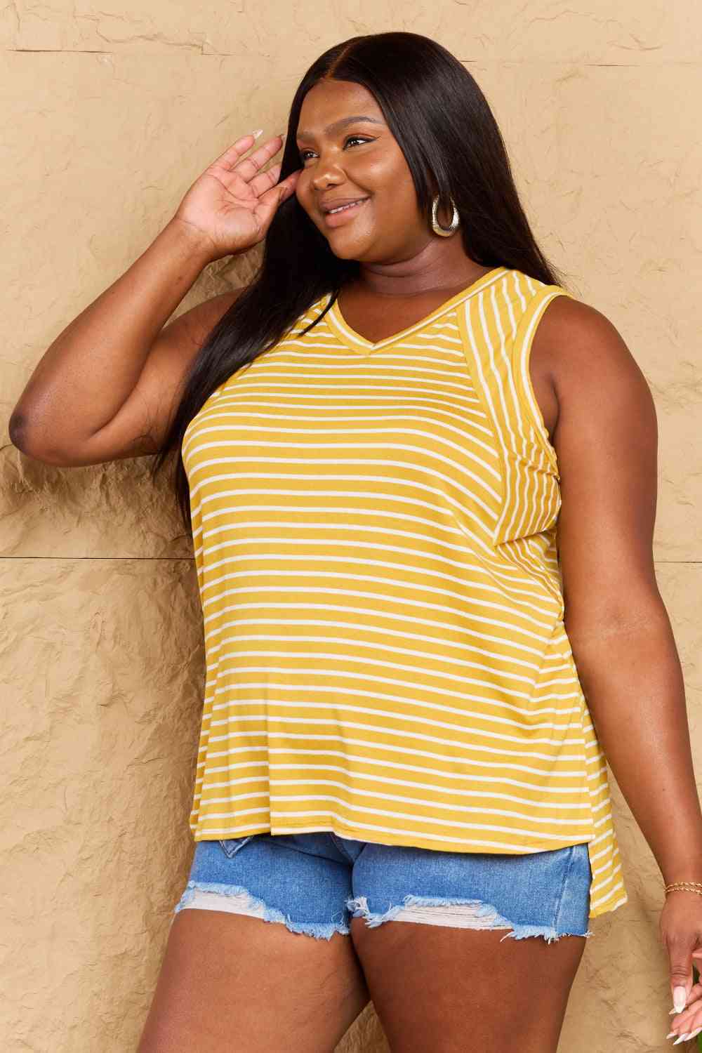 Talk To Me Full Size Striped Sleeveless V-Neck Top - Women’s Clothing & Accessories - Shirts & Tops - 8 - 2024